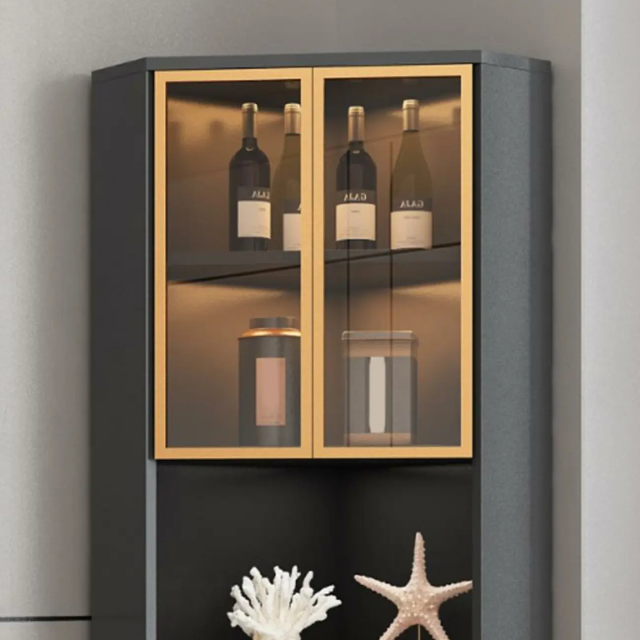 Modern Glam White-Gold Wood Glass Display Cabinet Image - 15 | homeyfad
