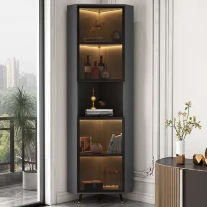 Modern Glam White-Gold Wood Glass Display Cabinet Image - 22