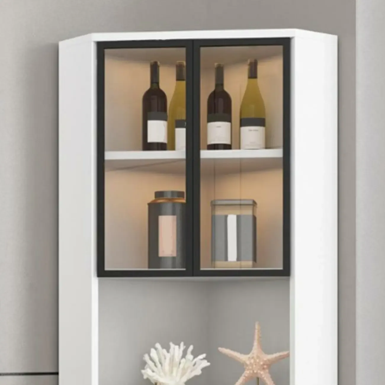 Modern Glam White-Gold Wood Glass Display Cabinet Image - 23