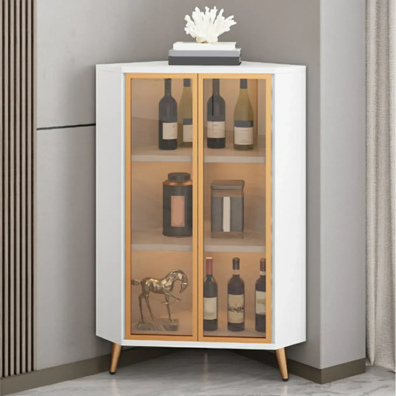 Modern Glam White-Gold Wood Glass Display Cabinet Image - 31