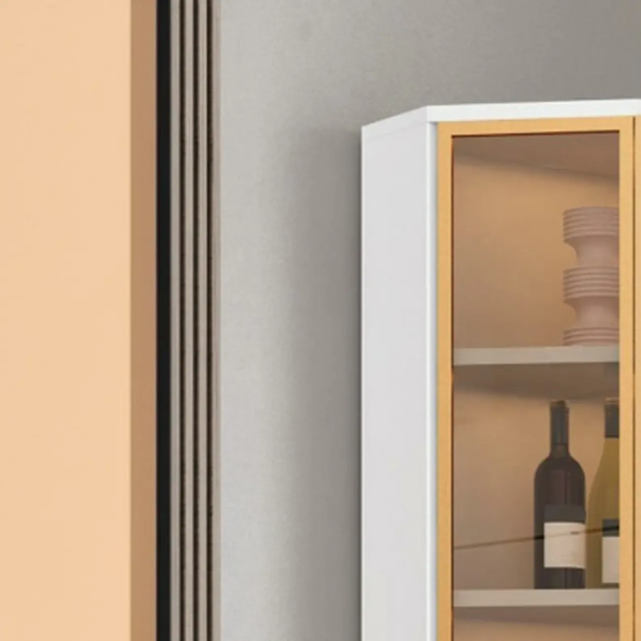 Modern Glam White-Gold Wood Glass Display Cabinet Image - 32