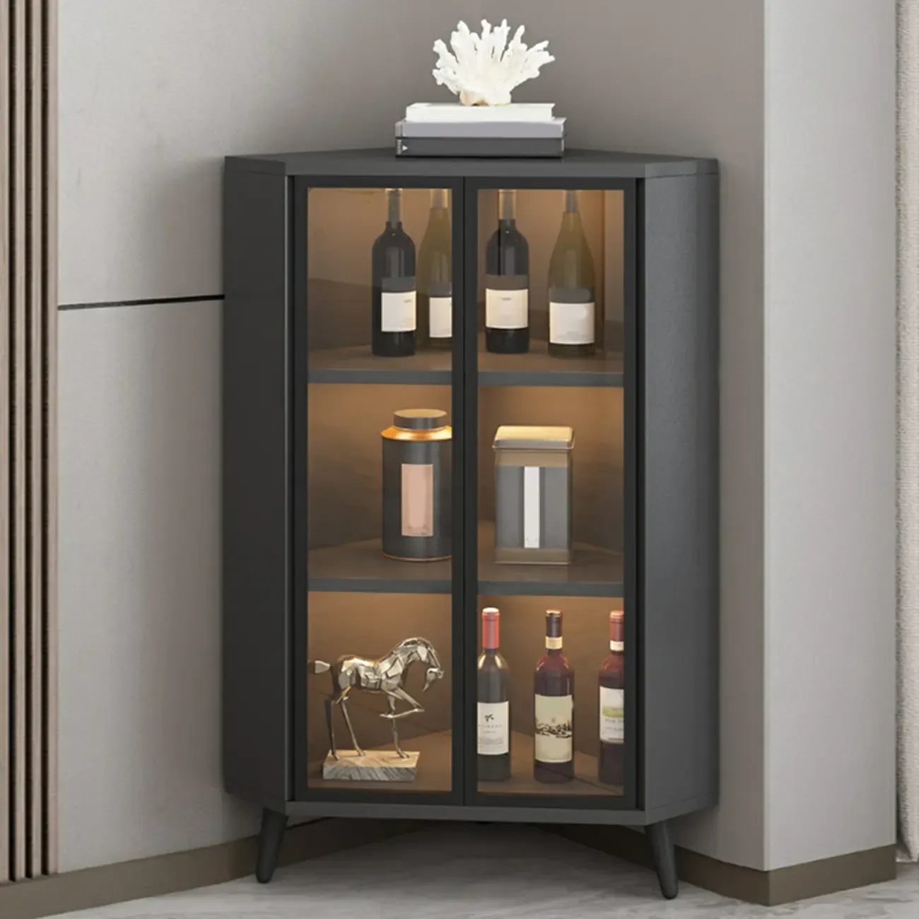 Modern Glam White-Gold Wood Glass Display Cabinet Image - 33
