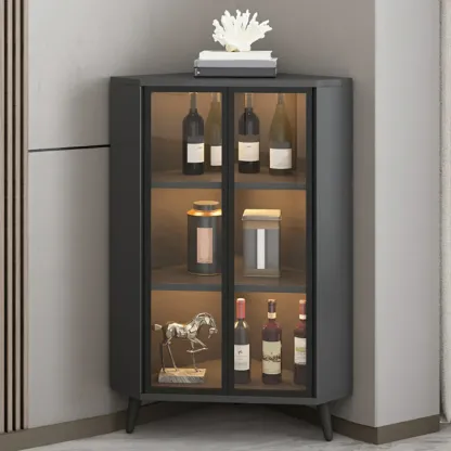 Modern Glam White-Gold Wood Glass Display Cabinet Image - 33