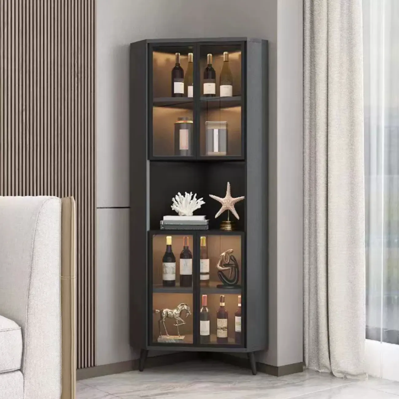 Modern Glam White-Gold Wood Glass Display Cabinet Image - 35 | homeyfad