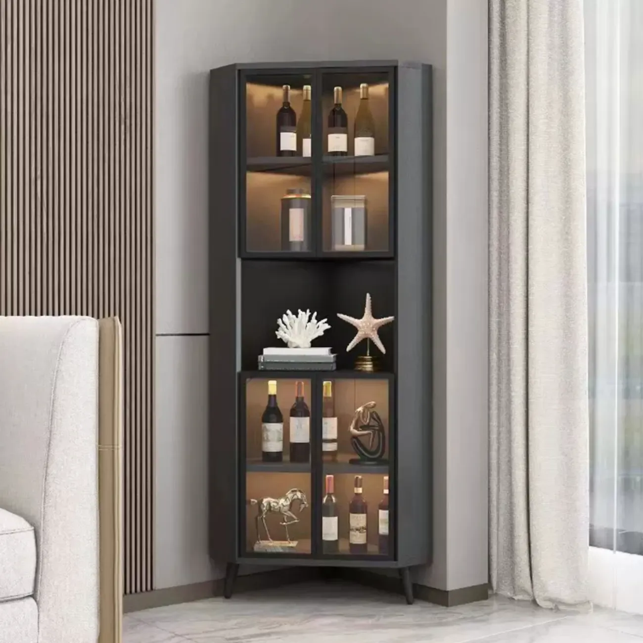 Modern Glam White-Gold Wood Glass Display Cabinet Image - 35