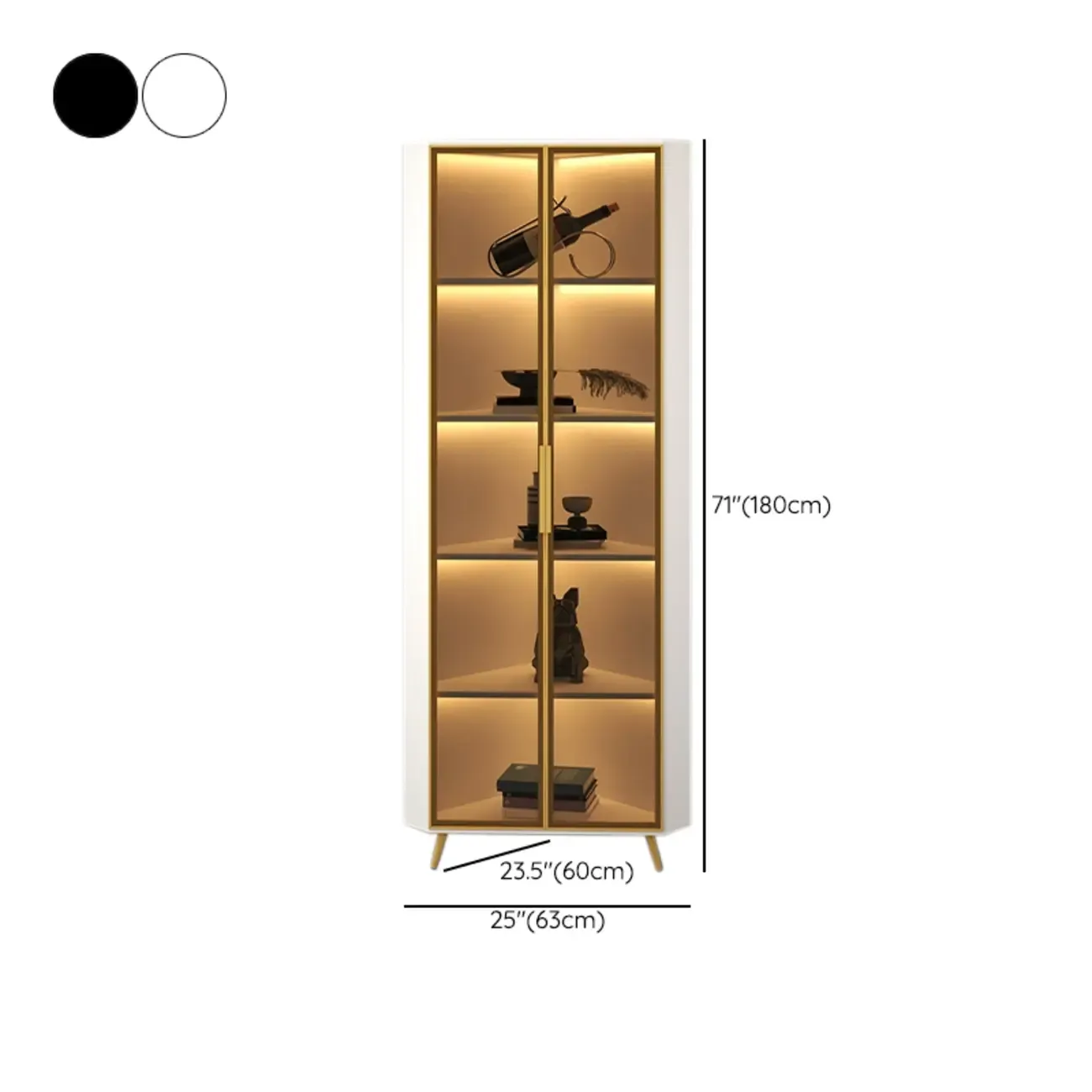 Modern Glam White-Gold Wood Glass Display Cabinet Image - 45