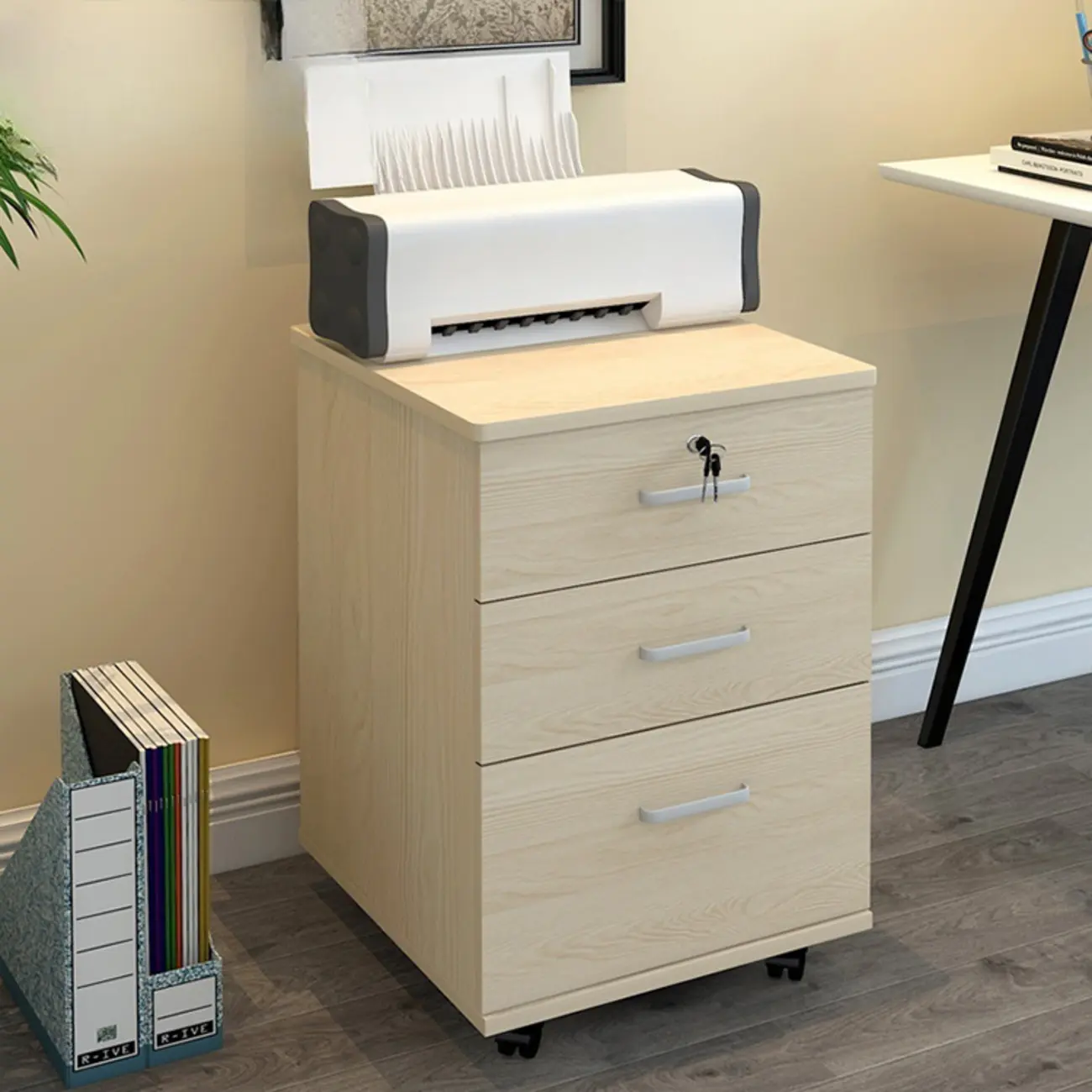 Contemporary Wooden Mobile Filing Cabinet with Lock for Office Image - 3 | homeyfad