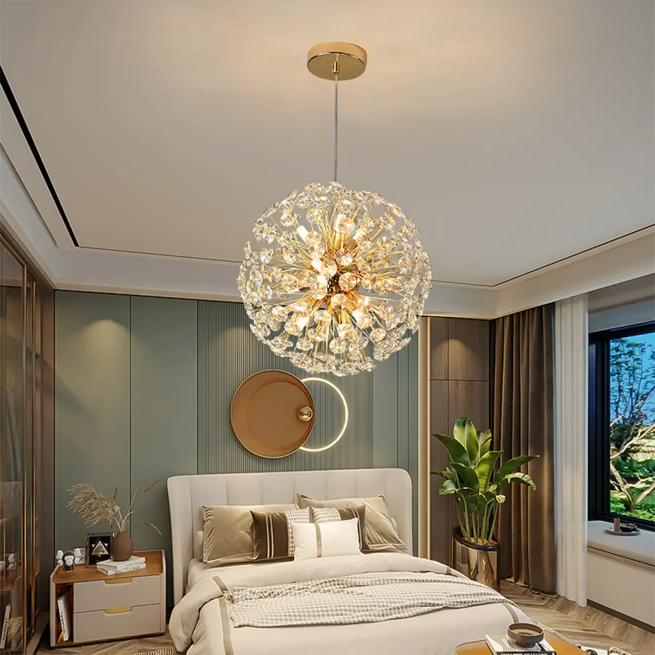 Gold Crystal Spherical Glass Modern Chandelier Light Image - 2