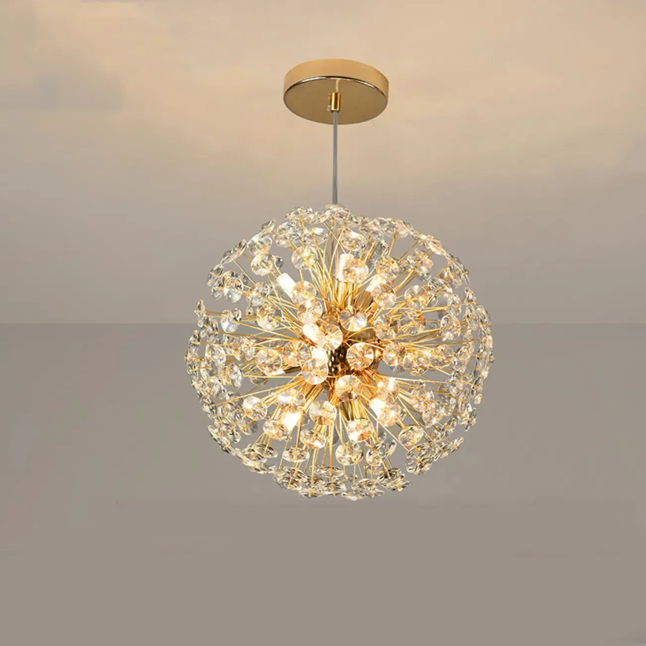 Gold Crystal Spherical Glass Modern Chandelier Light Image - 3