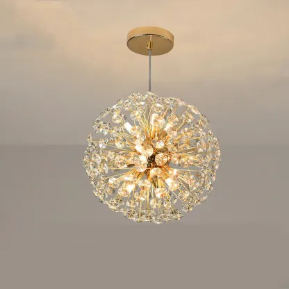 Gold Crystal Spherical Glass Modern Chandelier Light Image - 3