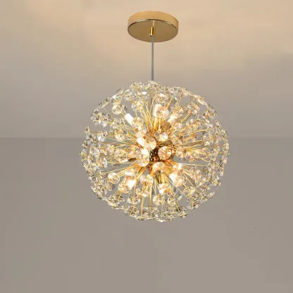 Gold Crystal Spherical Glass Modern Chandelier Light Image - 1