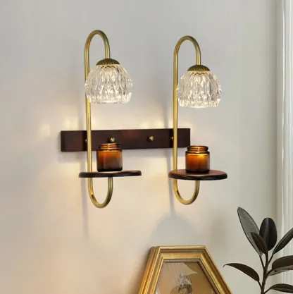 Modern Wood and Glass Wall Sconce for Indoor Decor Image - 3