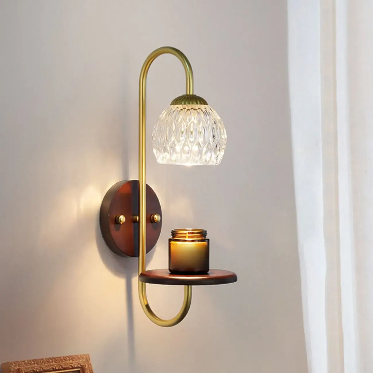 Modern Wood and Glass Wall Sconce for Indoor Decor Image - 1