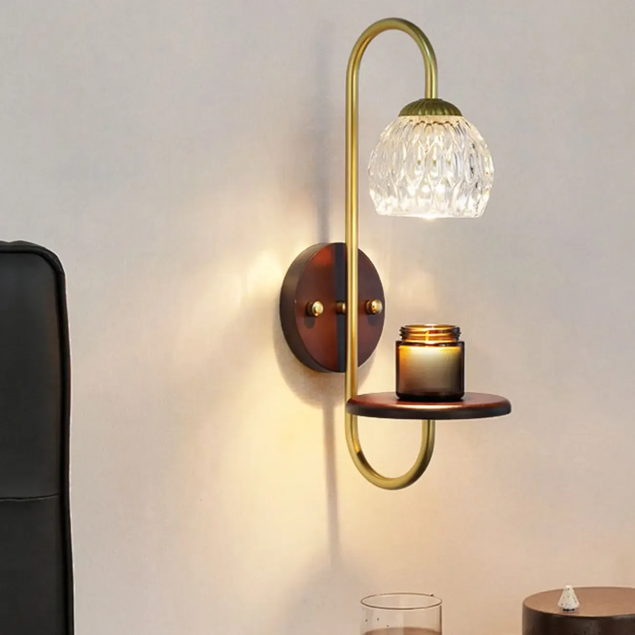 Modern Wood and Glass Wall Sconce for Indoor Decor Image - 5