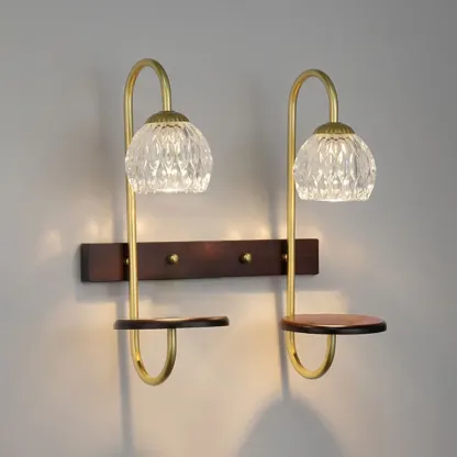 Modern Wood and Glass Wall Sconce for Indoor Decor Image - 7