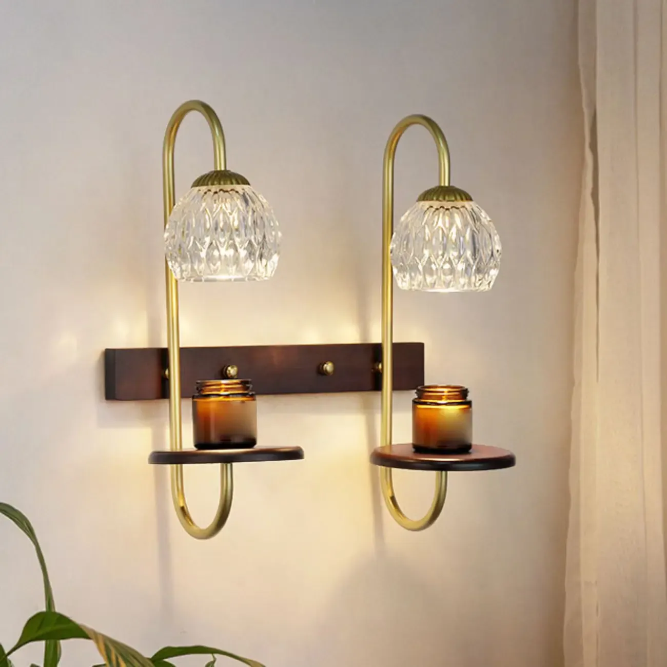 Modern Wood and Glass Wall Sconce for Indoor Decor Image - 12