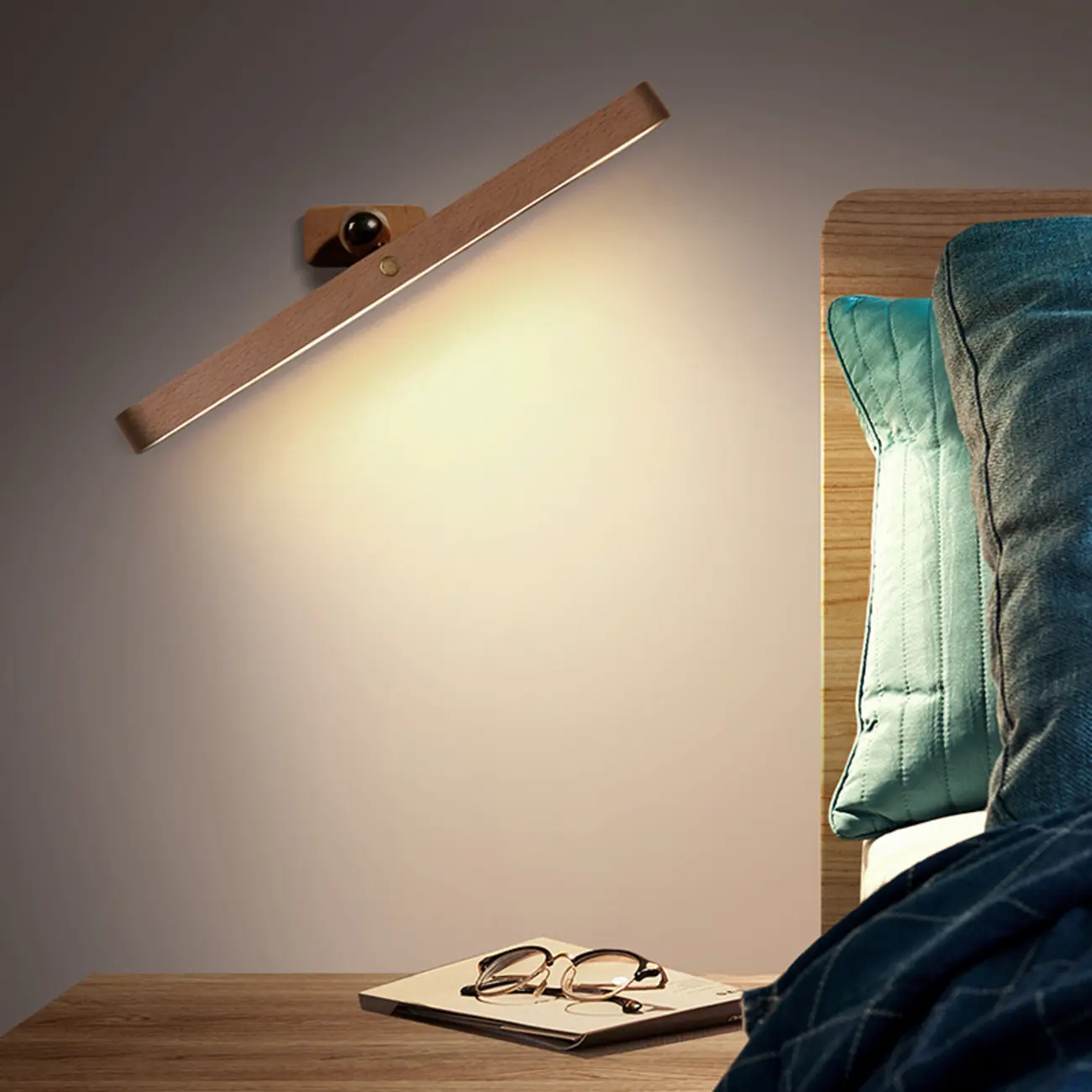 Minimalist Natural Wood Straight LED Vanity Light Image - 1 | homeyfad