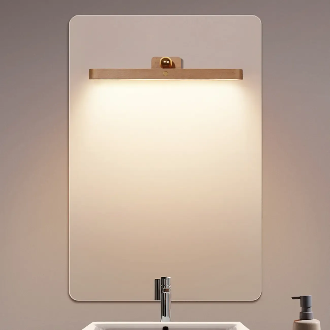 Minimalist Natural Wood Straight LED Vanity Light Image - 2