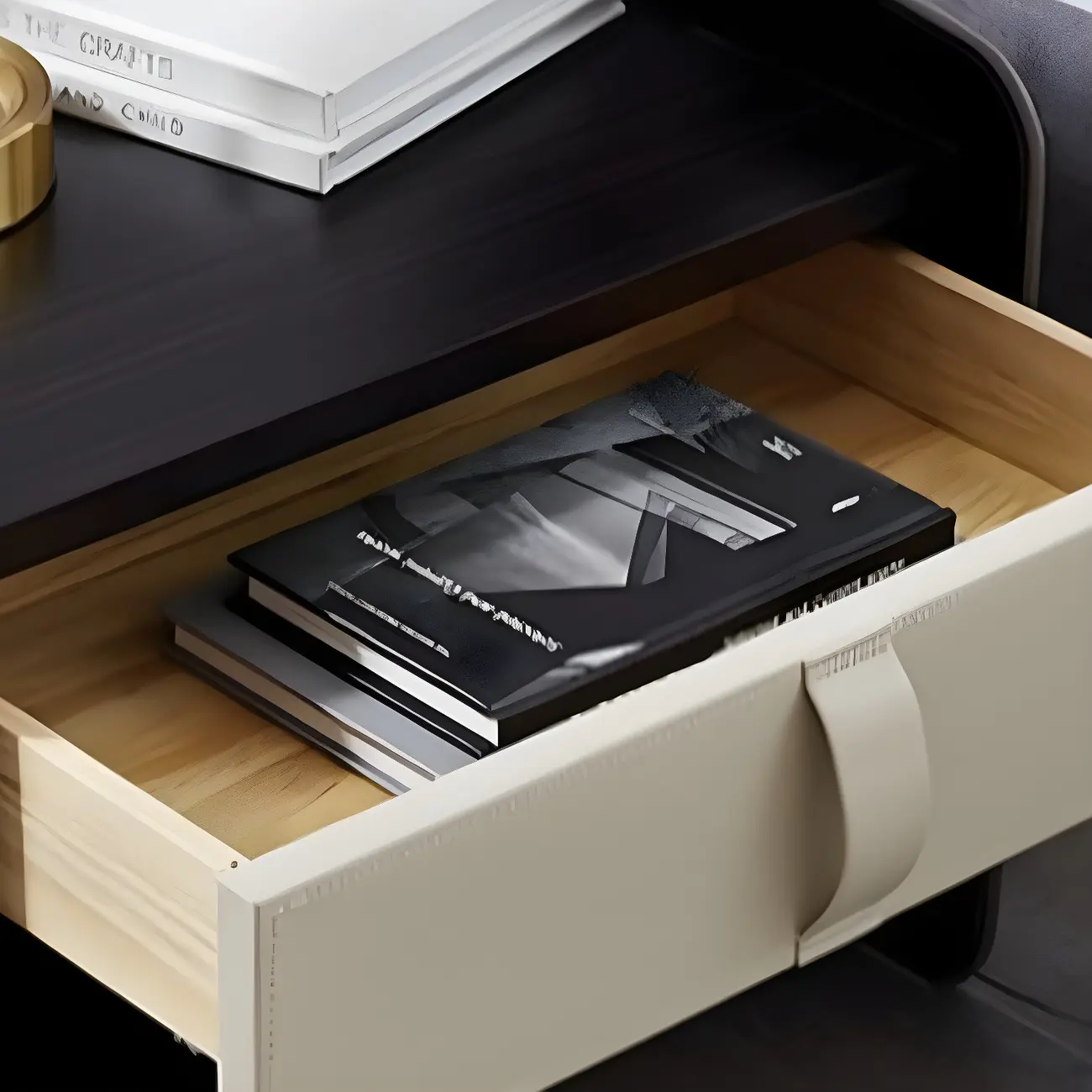 Modern 2-Tier Wood Leather Shelved Drawer Nightstand Image - 4 | homeyfad