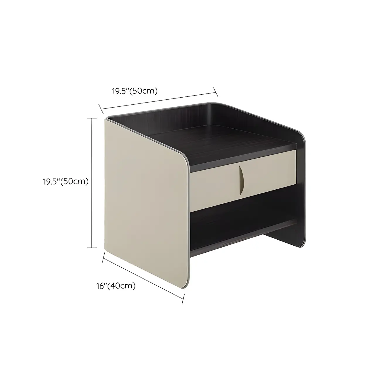 Modern 2-Tier Wood Leather Shelved Drawer Nightstand #size