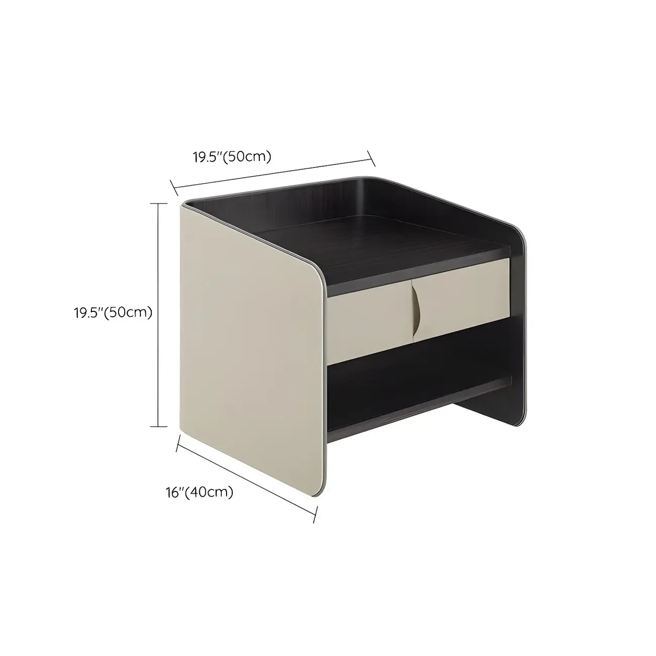 Modern 2-Tier Wood Leather Shelved Drawer Nightstand #size