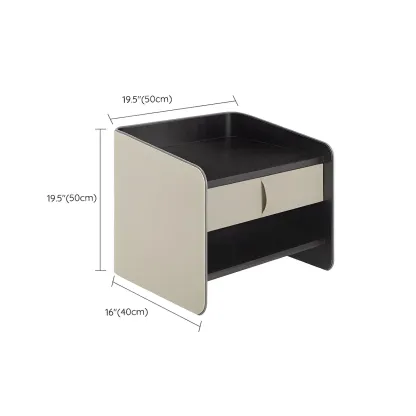 Modern 2-Tier Wood Leather Shelved Drawer Nightstand #size