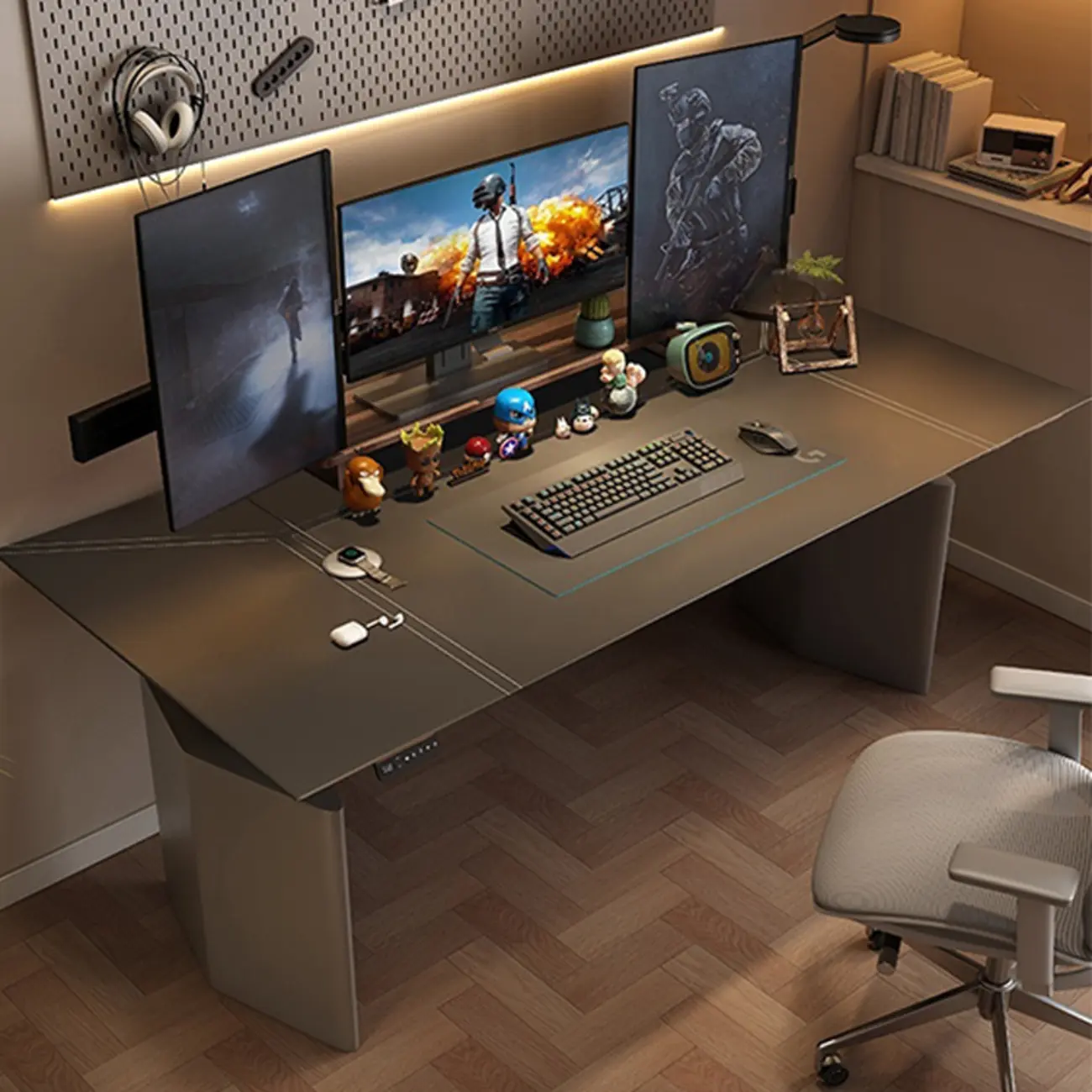 Long Grey Stone 2-Drawers Automatic Office Desk Image - 2 | homeyfad