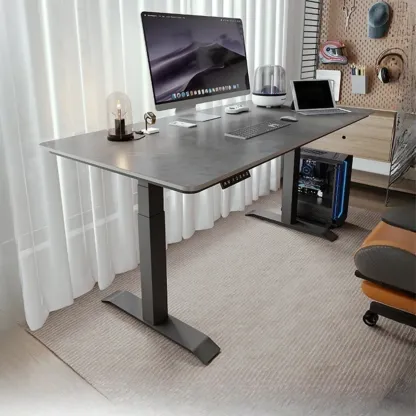 Industrial Sintered Stone Grey Adjustable Standing Office Desk Image - 2