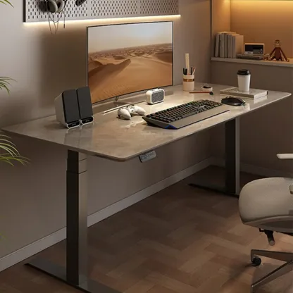Industrial Sintered Stone Grey Adjustable Standing Office Desk Image - 3
