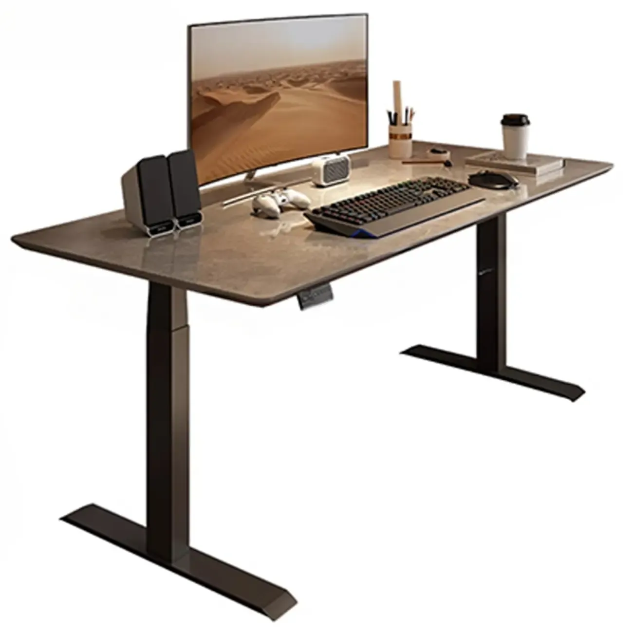 Industrial Sintered Stone Grey Adjustable Standing Office Desk Image - 6