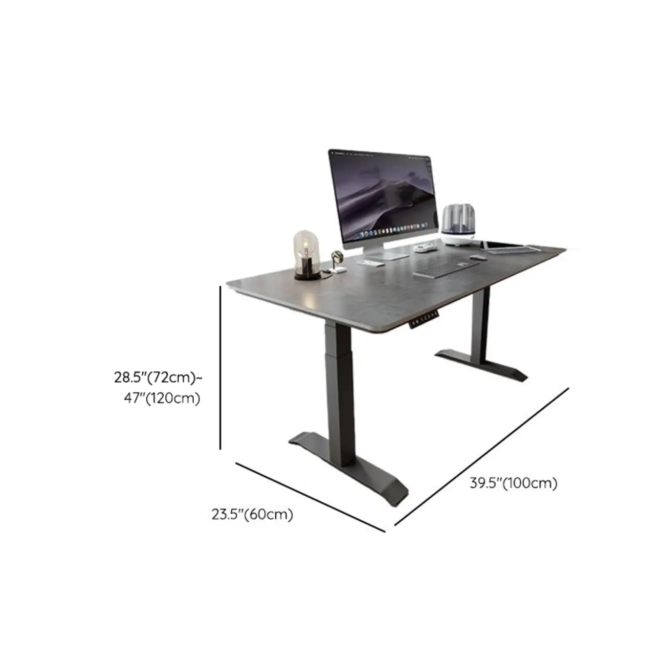 Industrial Sintered Stone Grey Adjustable Standing Office Desk #size
