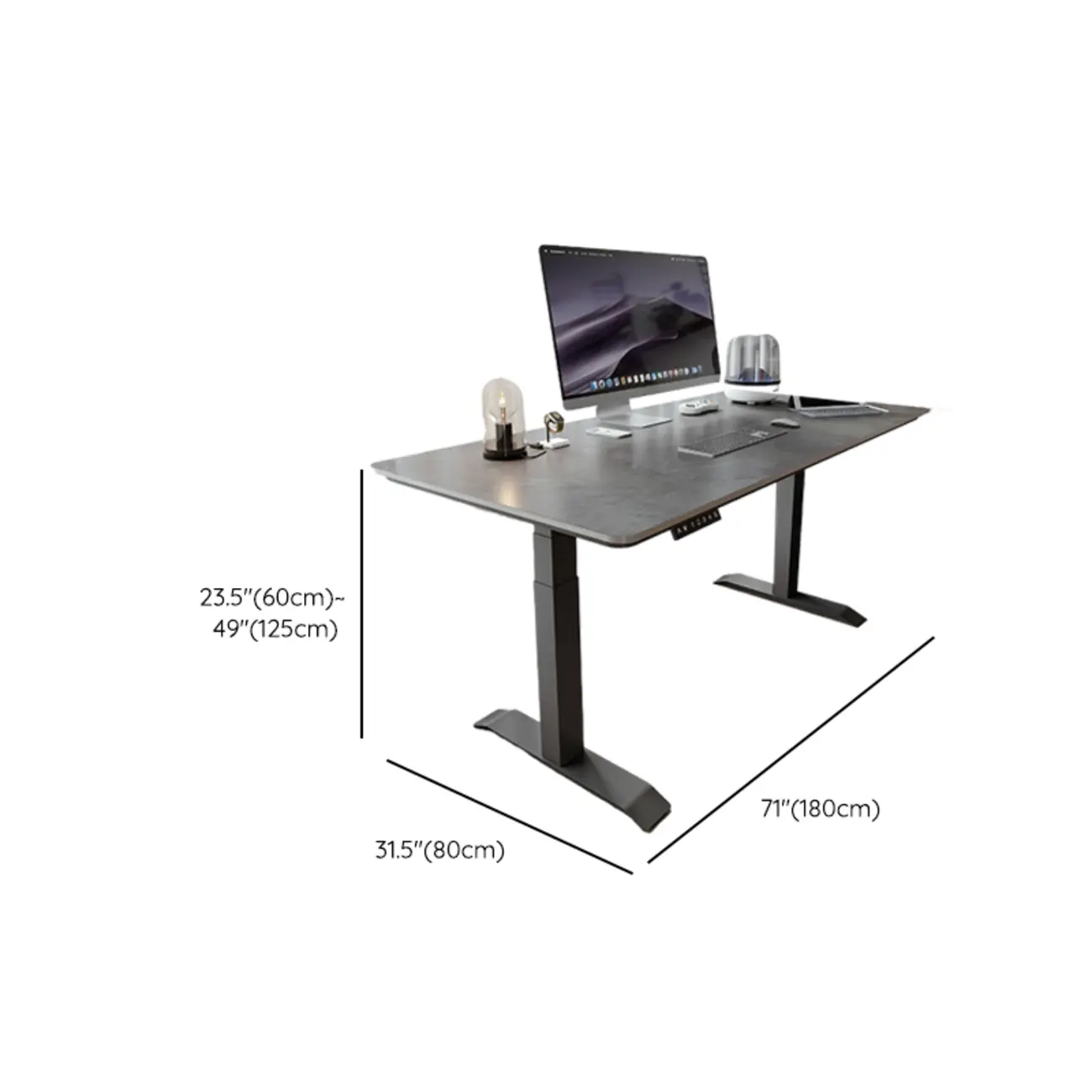 Industrial Sintered Stone Grey Adjustable Standing Office Desk Image - 15 | homeyfad