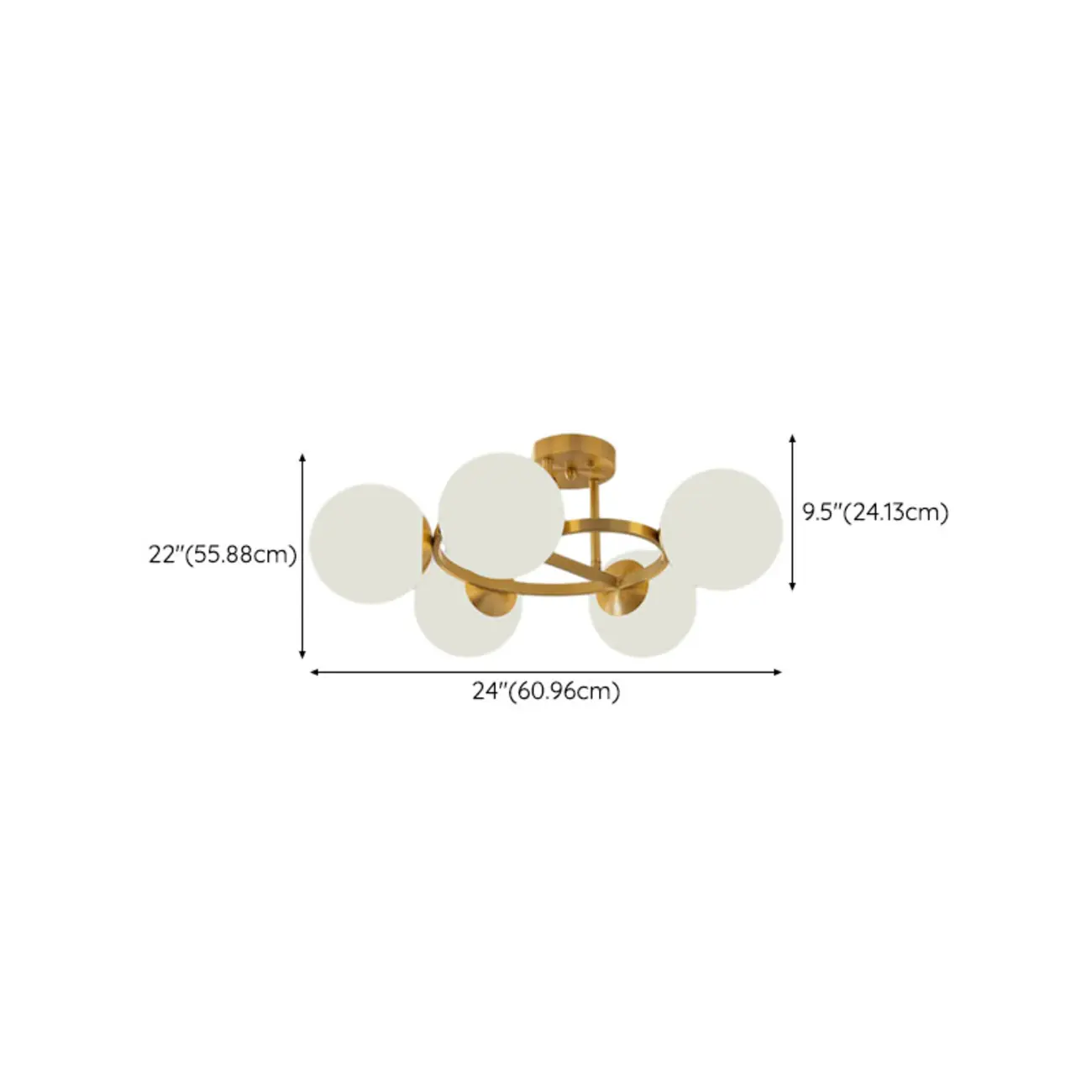 Modern Gold Loop Globe Glass Shade Semi Flush Ceiling Light #size