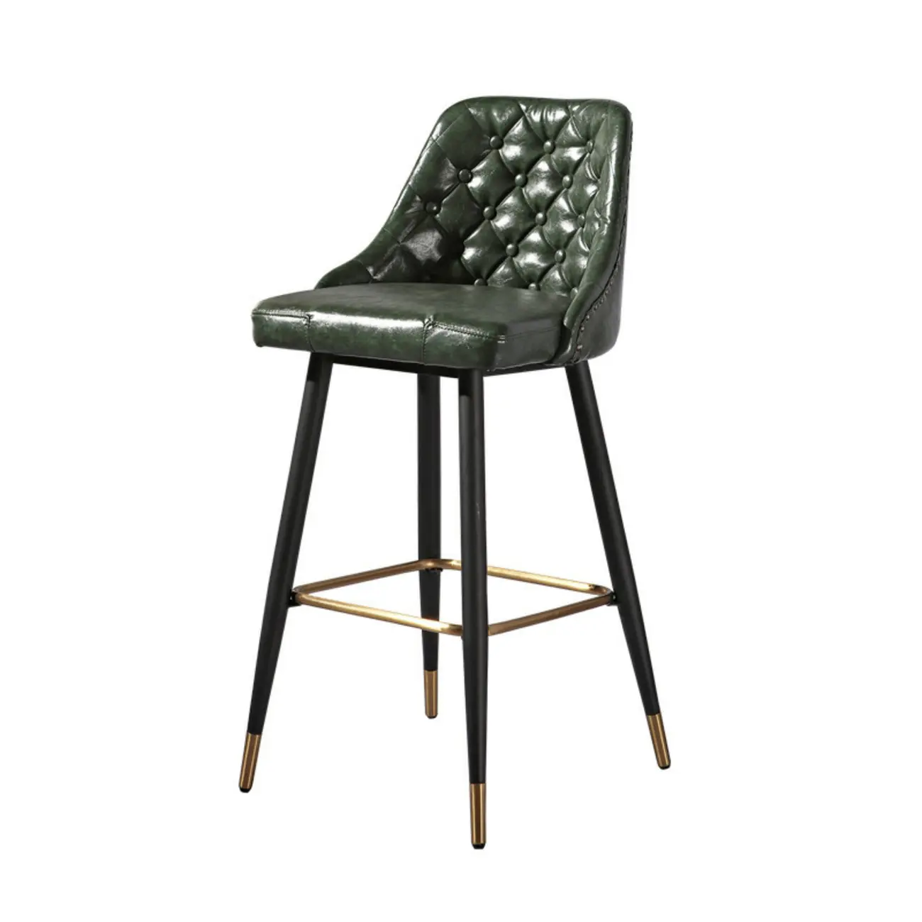 Glam Tufted Green Leather Seat Curved Back Counter Bar Stools Image - 5 | homeyfad