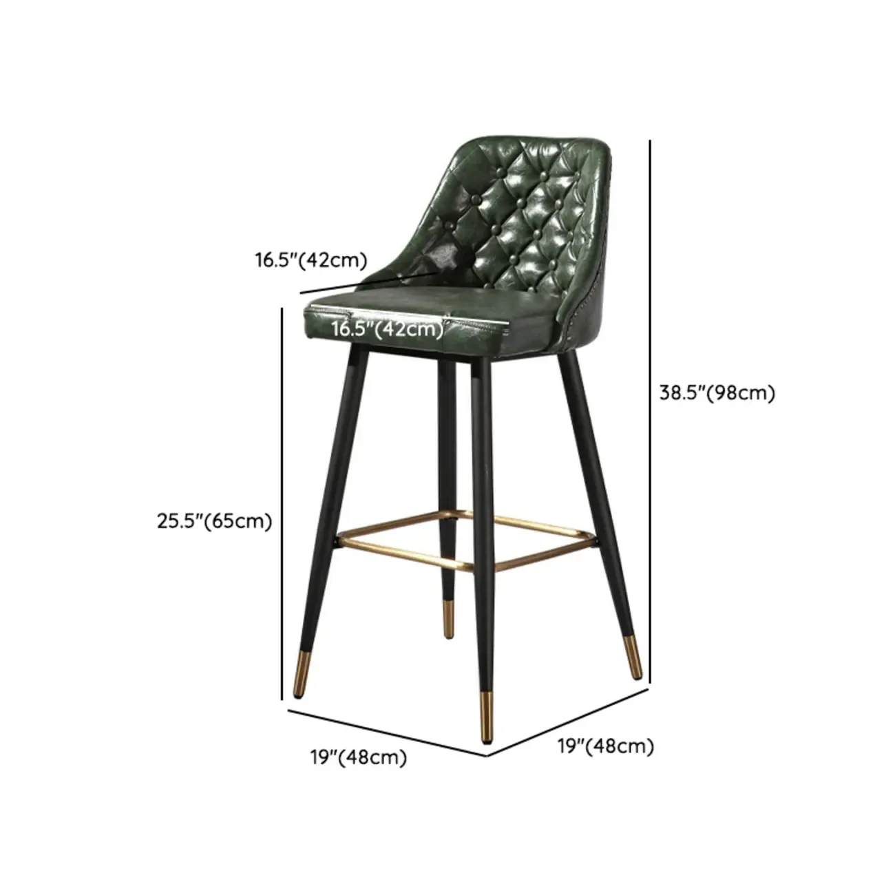Glam Tufted Green Leather Seat Curved Back Counter Bar Stools #size