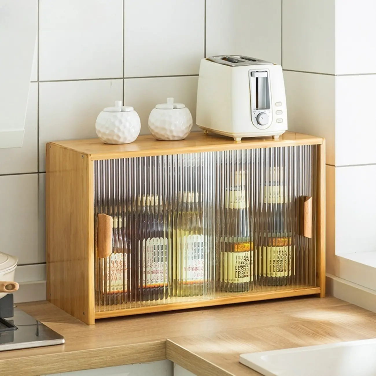 Bamboo Glass Door Display Cabinet for Kitchen Image - 2 | homeyfad