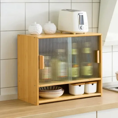 Bamboo Glass Door Display Cabinet for Kitchen Image - 3