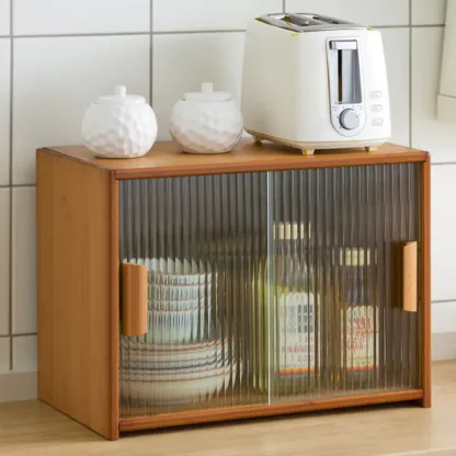 Bamboo Glass Door Display Cabinet for Kitchen Image - 5