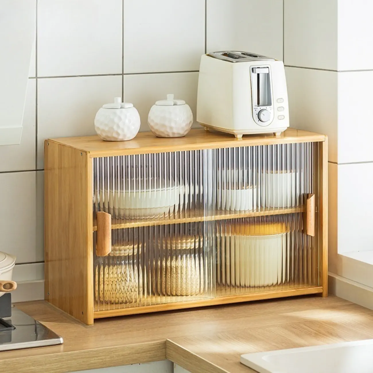 Bamboo Glass Door Display Cabinet for Kitchen Image - 6 | homeyfad