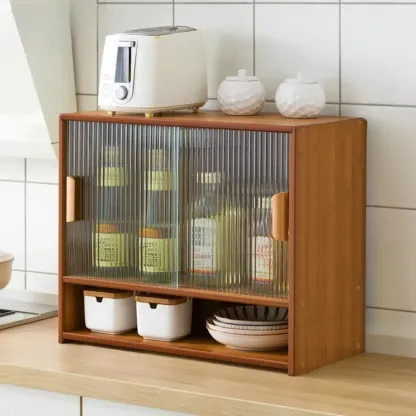Bamboo Glass Door Display Cabinet for Kitchen Image - 8