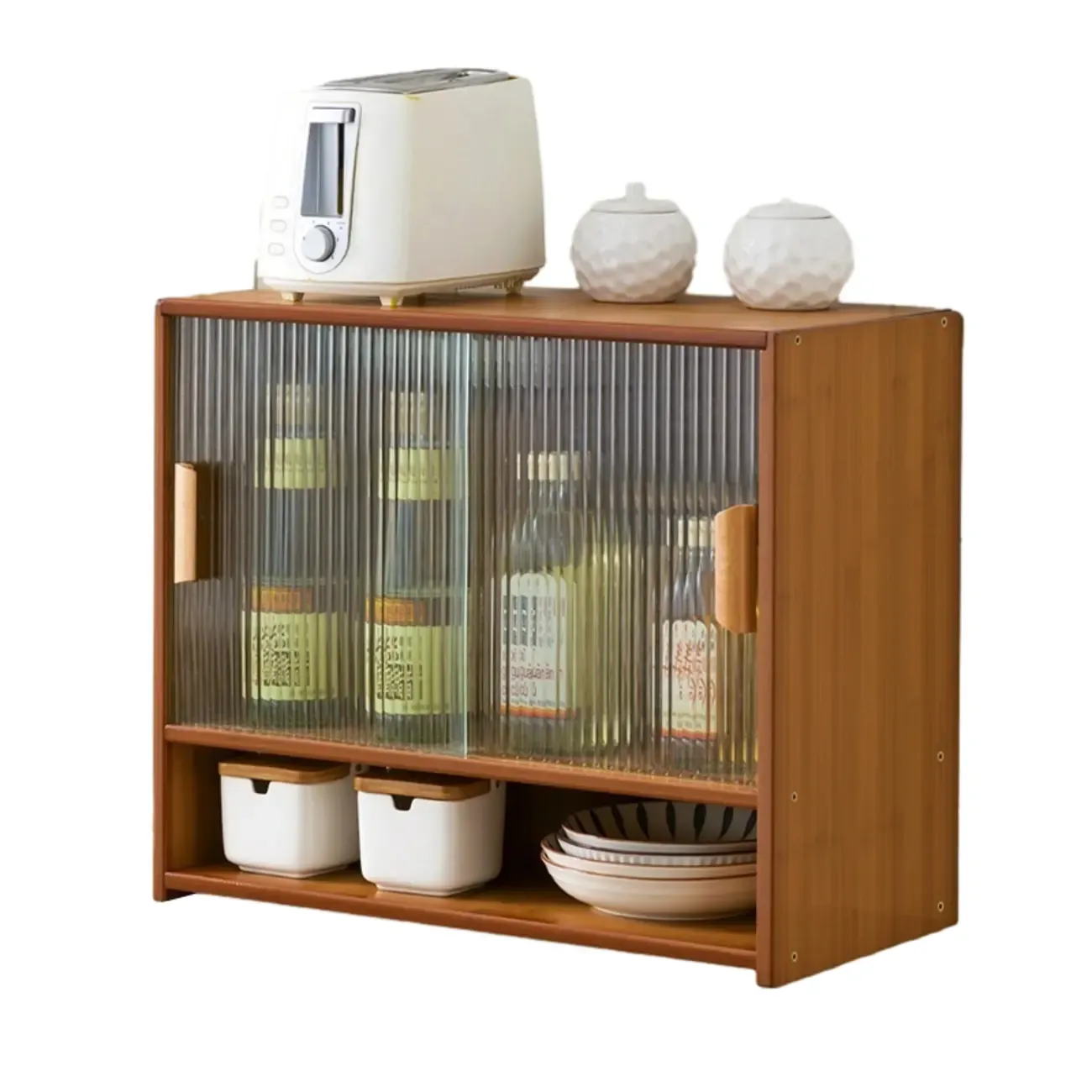 Bamboo Glass Door Display Cabinet for Kitchen Image - 9