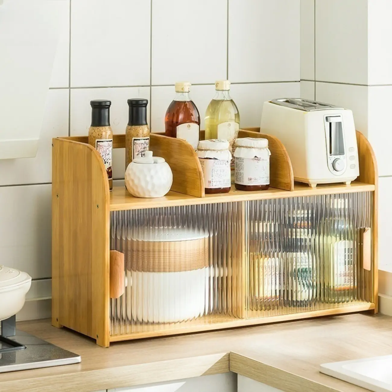 Bamboo Glass Door Display Cabinet for Kitchen Image - 10 | homeyfad