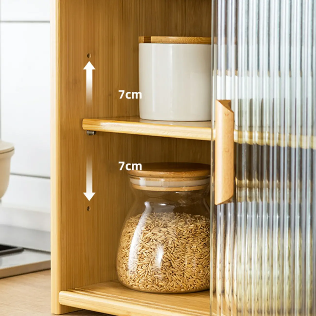 Bamboo Glass Door Display Cabinet for Kitchen Image - 12 | homeyfad