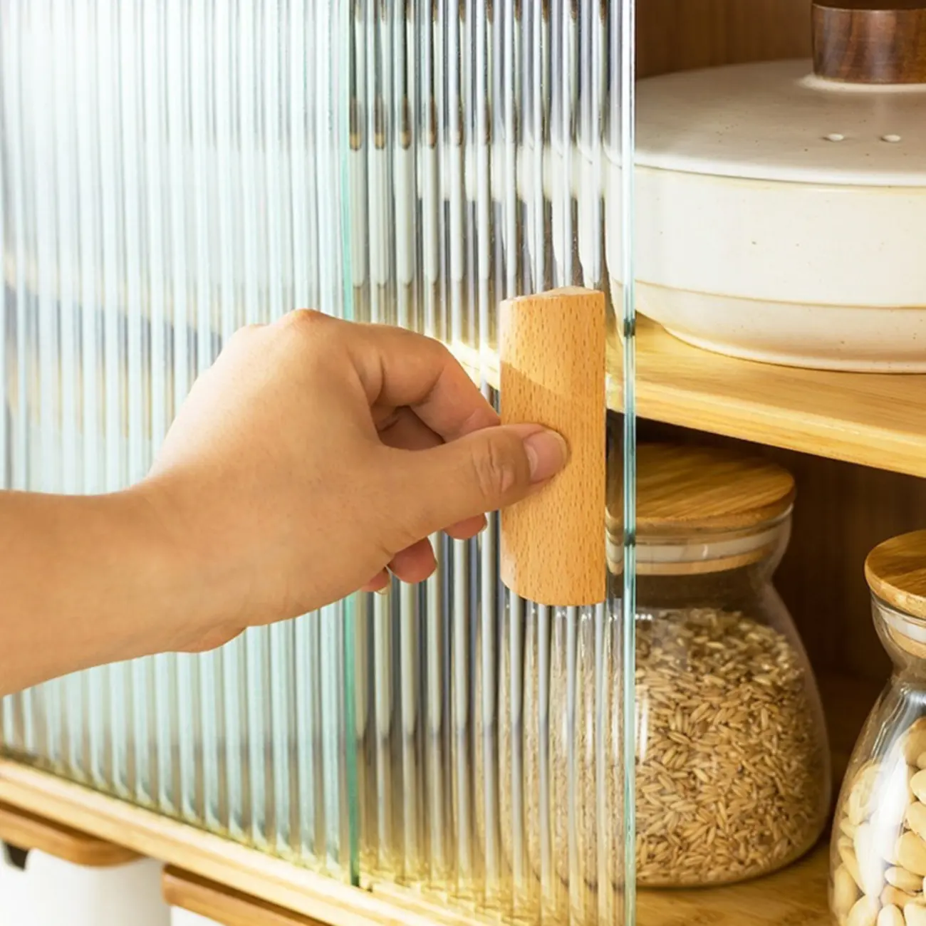 Bamboo Glass Door Display Cabinet for Kitchen Image - 13 | homeyfad