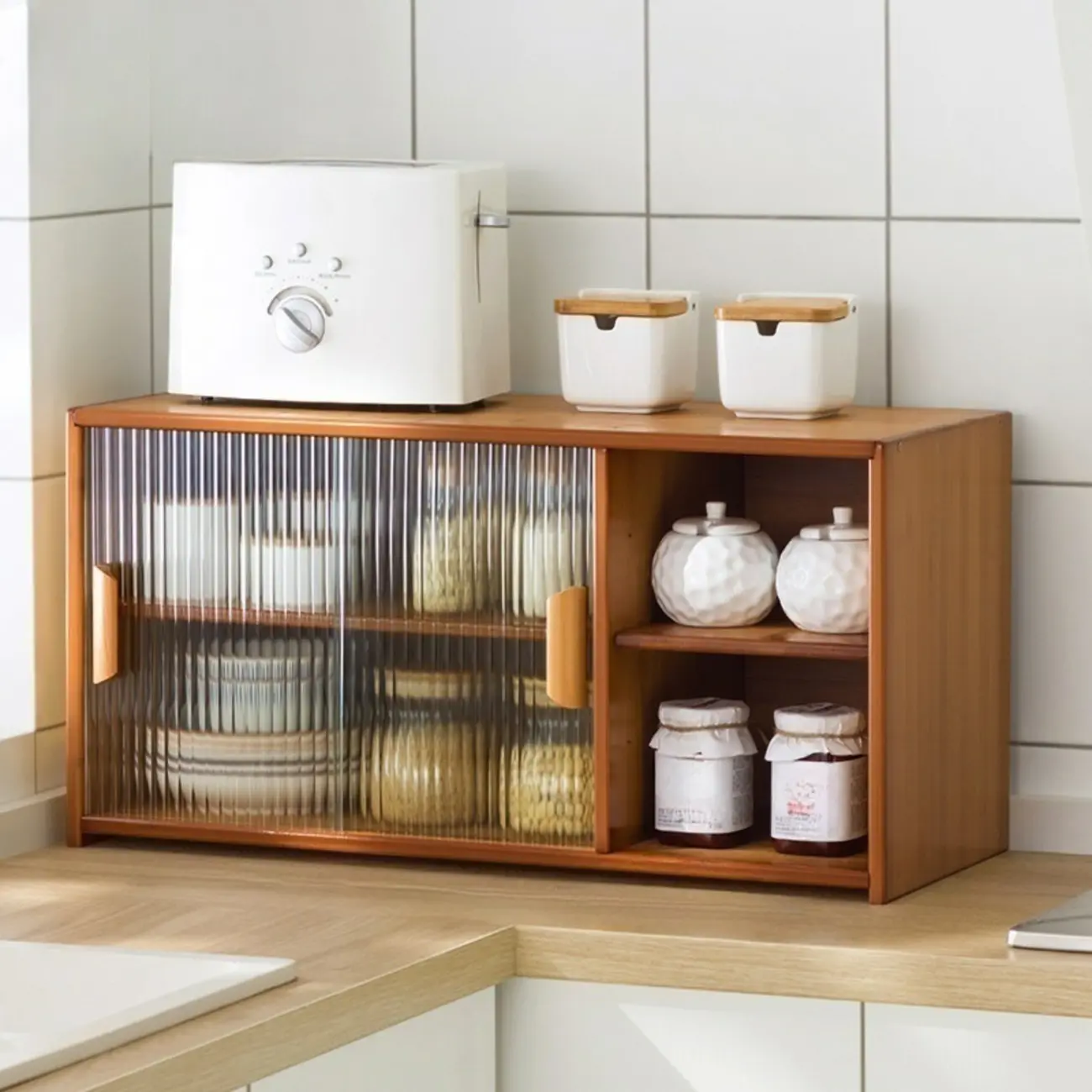 Bamboo Glass Door Display Cabinet for Kitchen Image - 14 | homeyfad