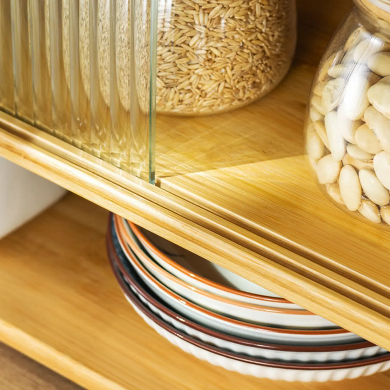 Bamboo Glass Door Display Cabinet for Kitchen Image - 15 | homeyfad