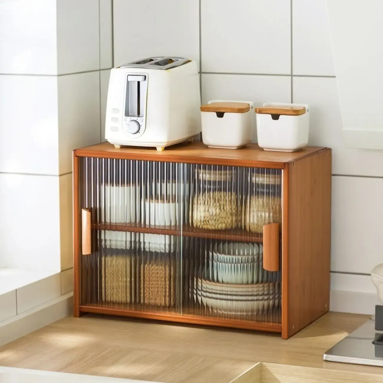 Bamboo Glass Door Display Cabinet for Kitchen Image - 16