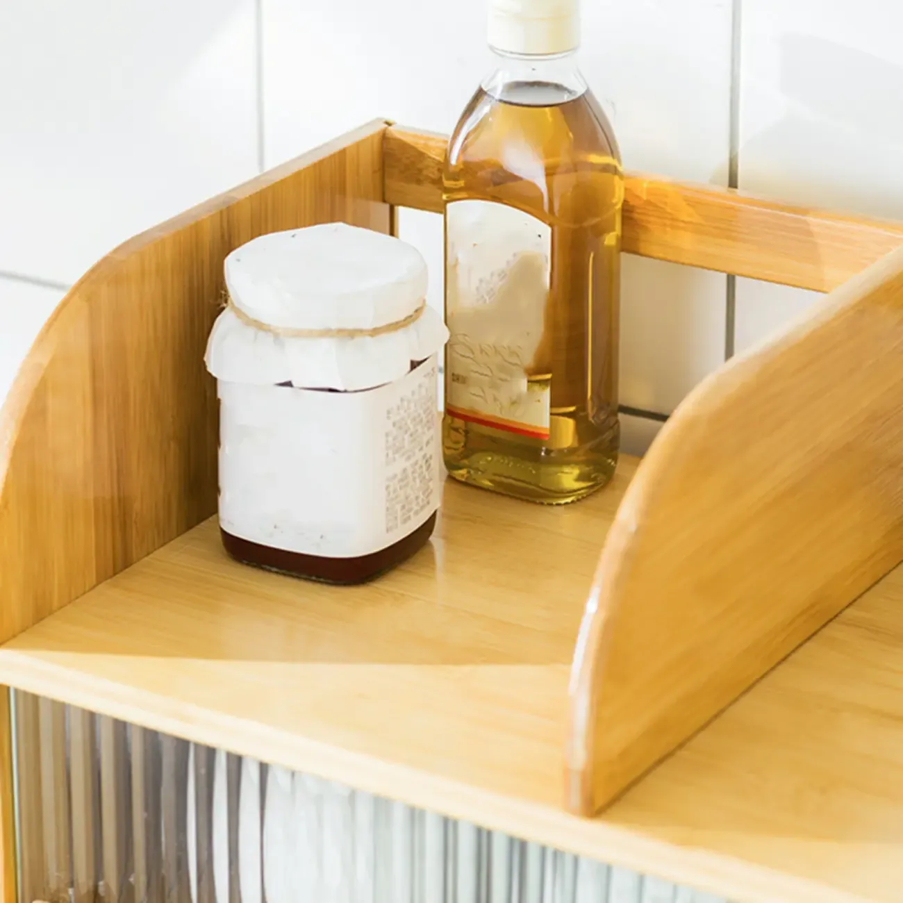 Bamboo Glass Door Display Cabinet for Kitchen Image - 17