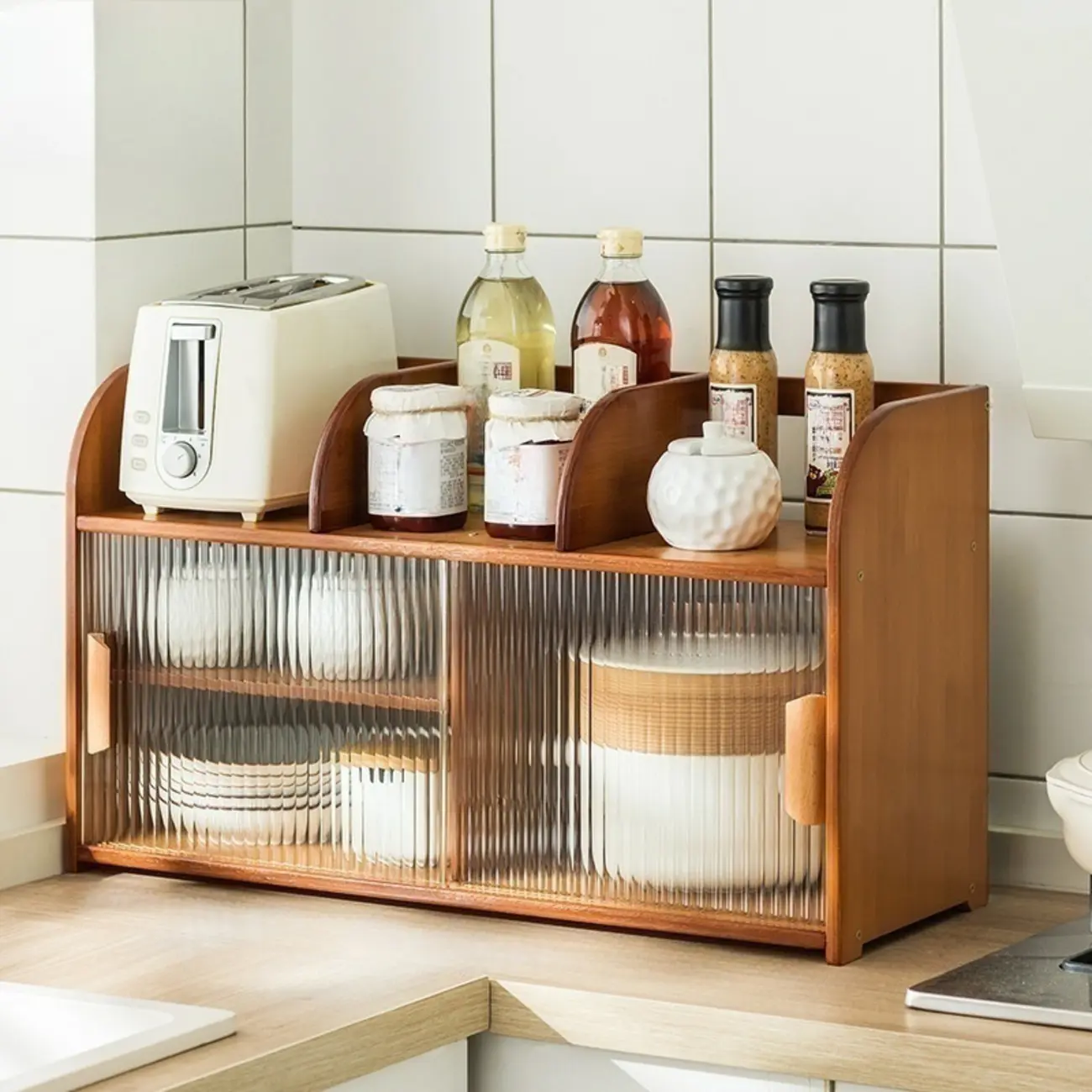 Bamboo Glass Door Display Cabinet for Kitchen Image - 18 | homeyfad