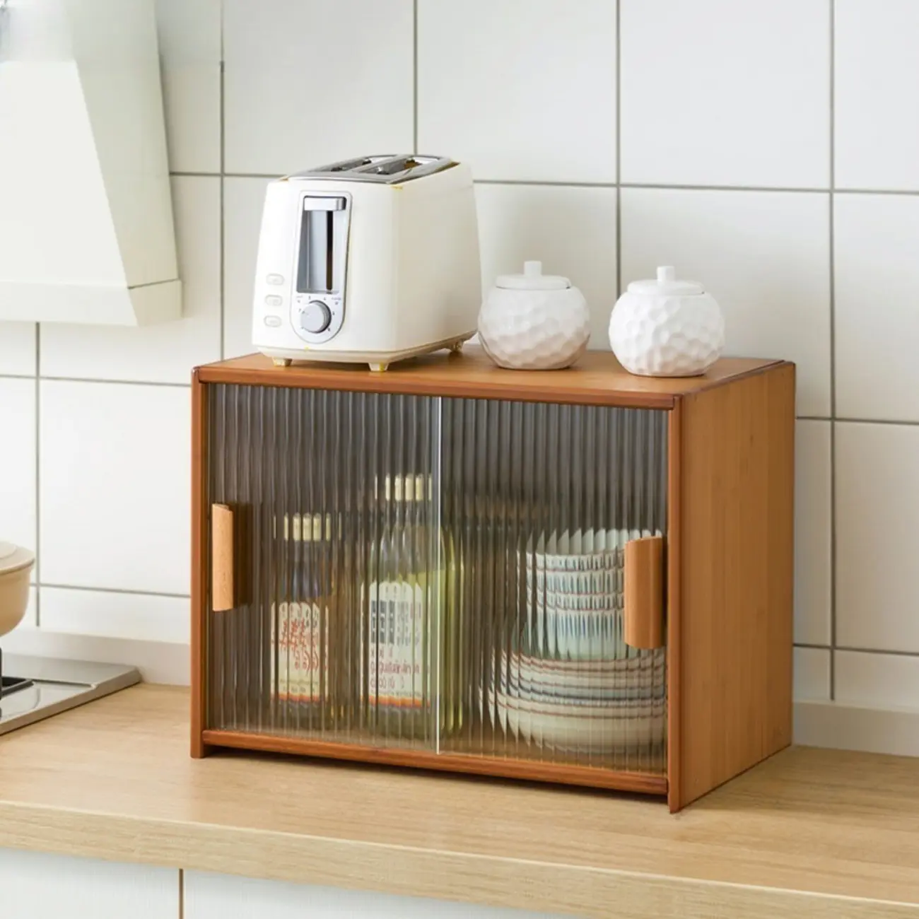 Bamboo Glass Door Display Cabinet for Kitchen Image - 19 | homeyfad